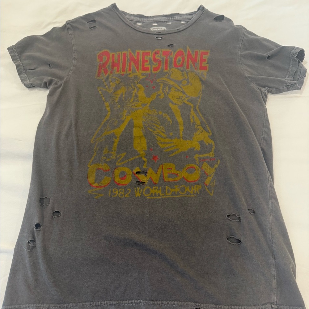 Rhinestone Cowboy Graphic Tee - Gray